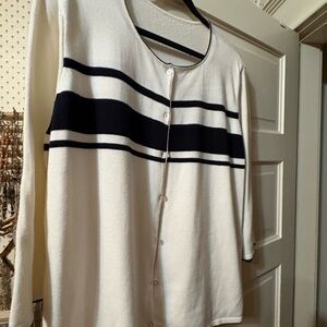 Classic Cream and Black Striped Button-Front Women's Sweater